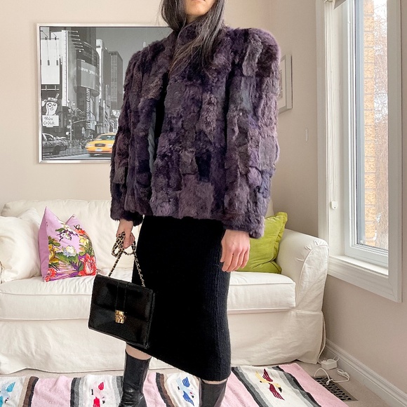 Purple rabbit fur short coat - Picture 4 of 16